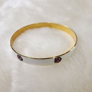 VINTAGE White Enameled Gold Tone Bangle Bracelet ditsy roses 🌹